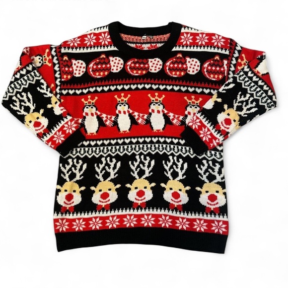 Unbranded Christmas Holiday Sweater Reindeer Penguin Ornament Snowflake Sz XL - Picture 1 of 4
